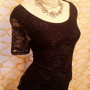 Navy Lace Overlay Top